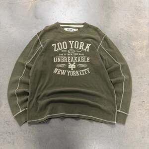 Zoo York Waffle Knit Thermal Long Sleeve Olive Green Y2K Skate XL